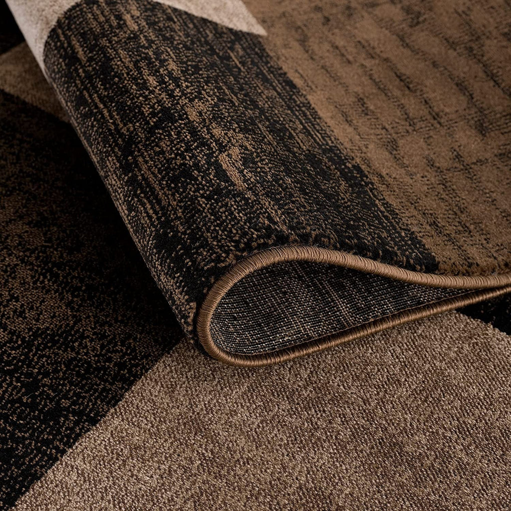 13' Brown And Black Geometric Shag Runner Rug - BlueBreeze