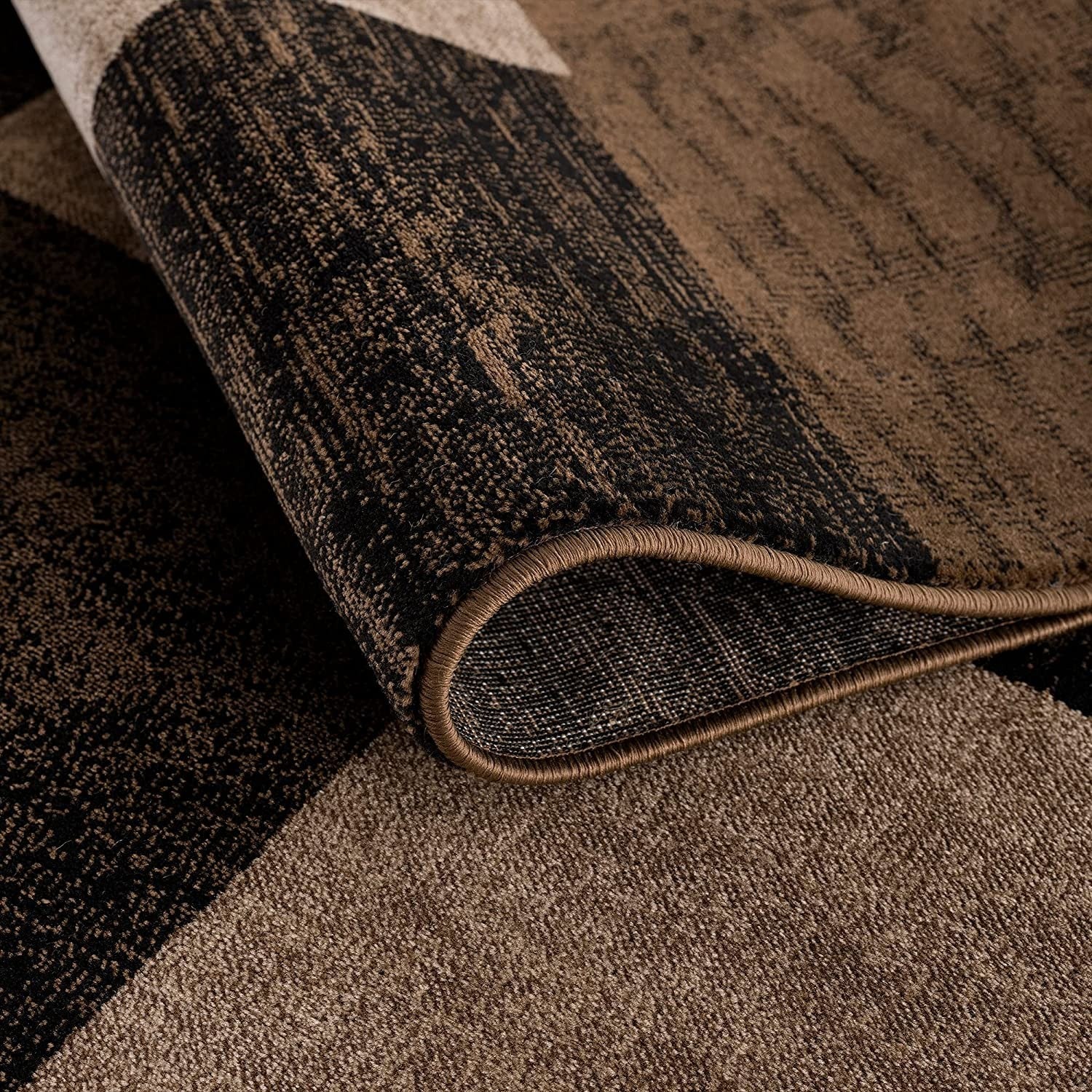 13' Brown And Black Geometric Shag Runner Rug - BlueBreeze