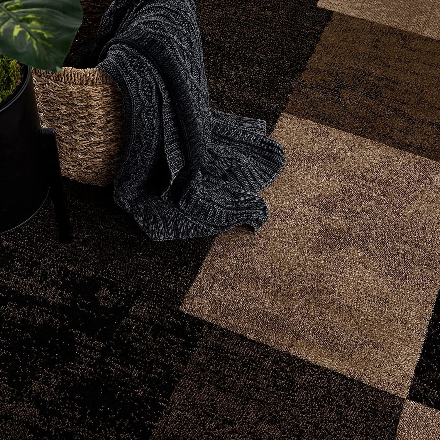 13' Brown And Black Geometric Shag Runner Rug - BlueBreeze