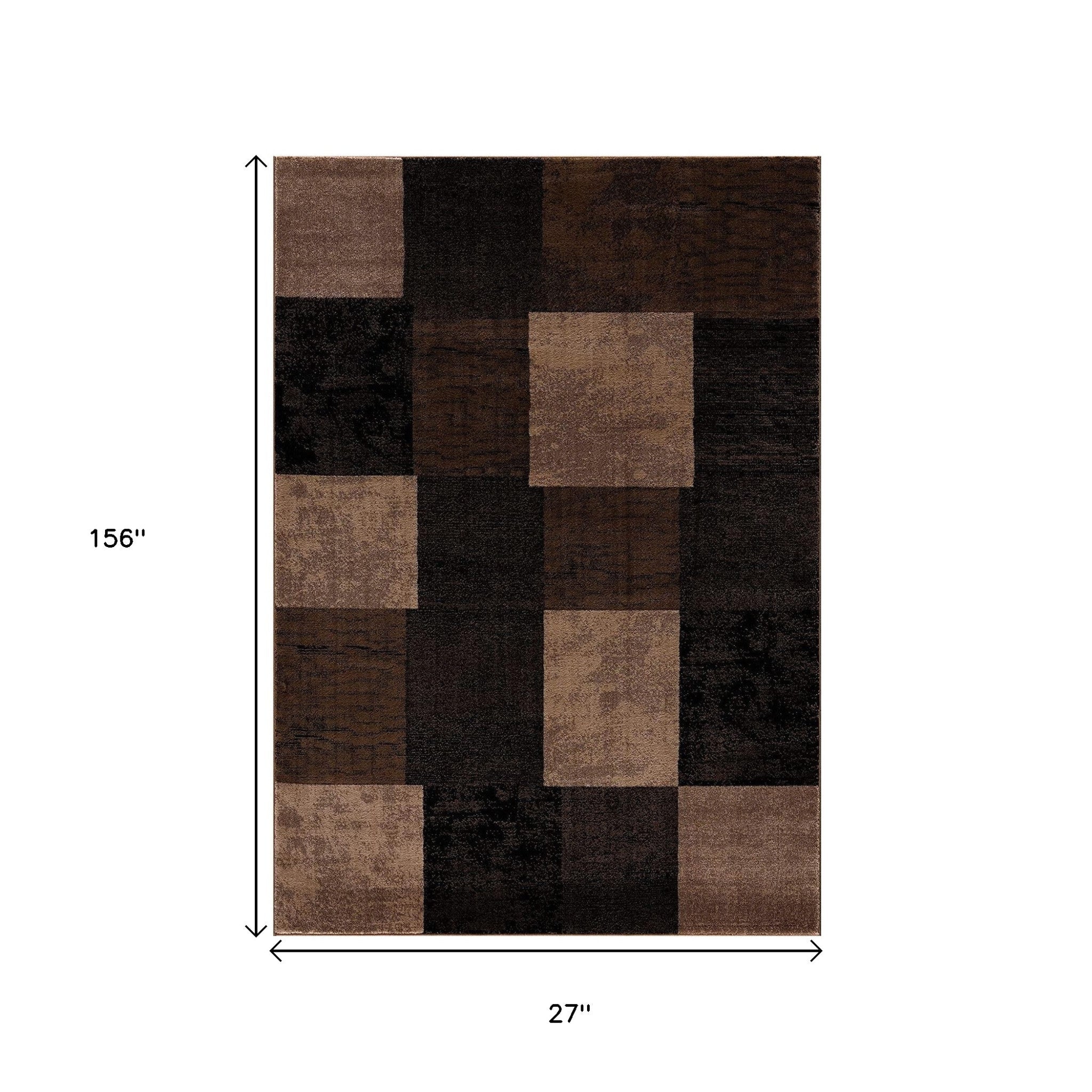 13' Brown And Black Geometric Shag Runner Rug - BlueBreeze
