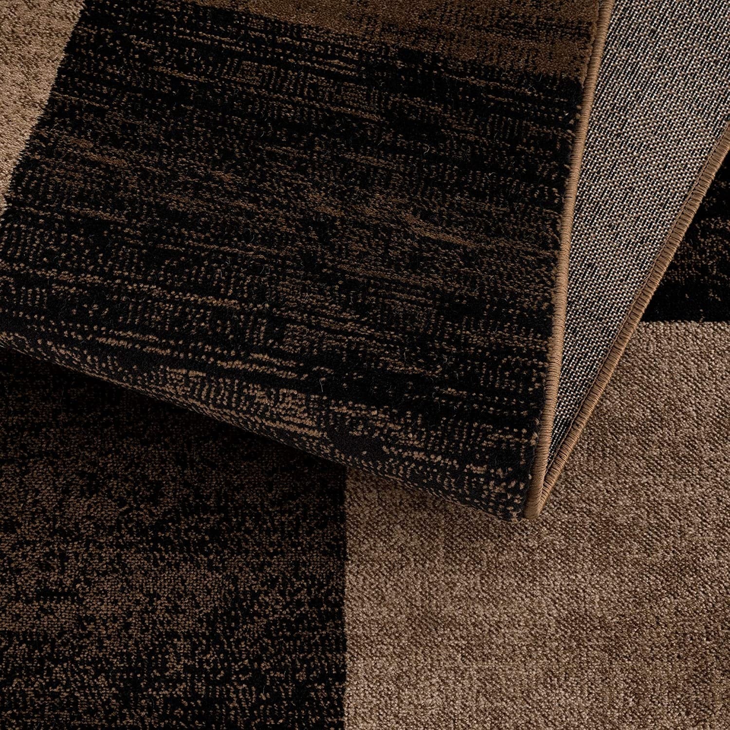 13' Brown And Black Geometric Shag Runner Rug - BlueBreeze