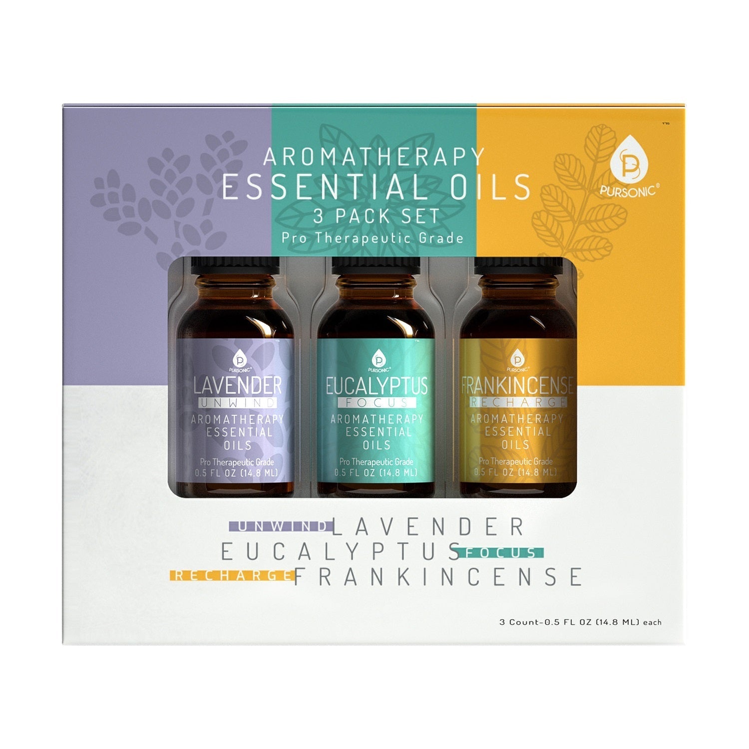 3 Pack Aromatherapy Essential oils (Lavender, Eucalyptus, Frankincense) - BlueBreeze