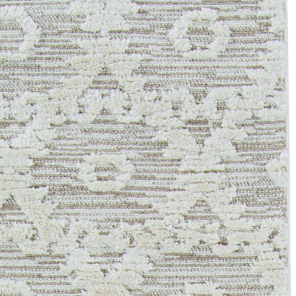 8' Beige and Ivory Geometric Runner Rug - BlueBreeze