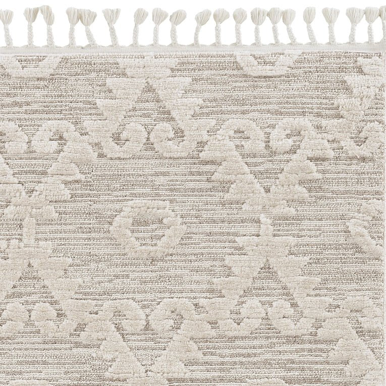 8' Beige and Ivory Geometric Runner Rug - BlueBreeze