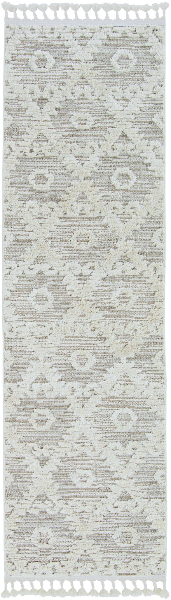 8' Beige and Ivory Geometric Runner Rug - BlueBreeze