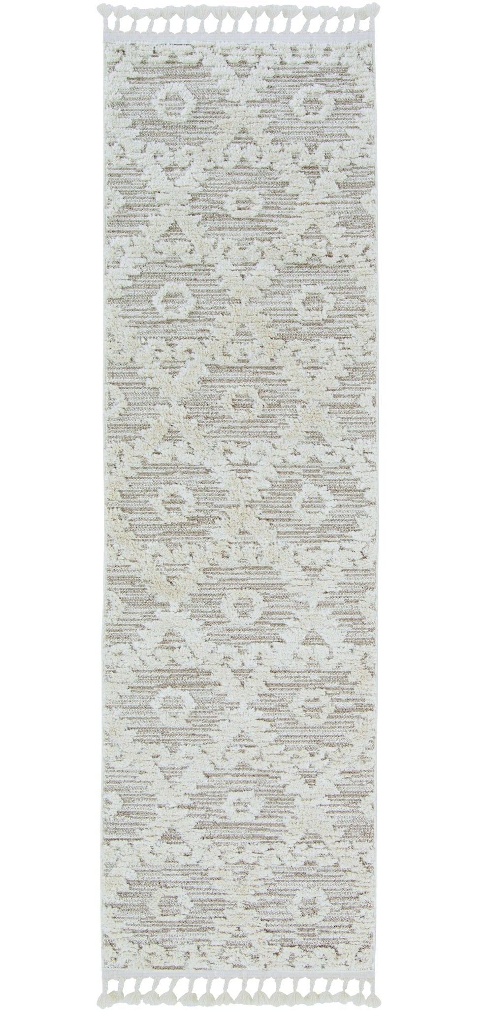 8' Beige and Ivory Geometric Runner Rug - BlueBreeze