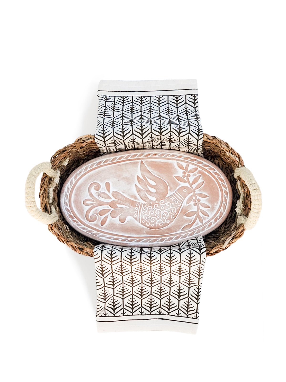 Bread Warmer & Basket Gift Set with Tea Towel - Bird Oval - BlueBreeze