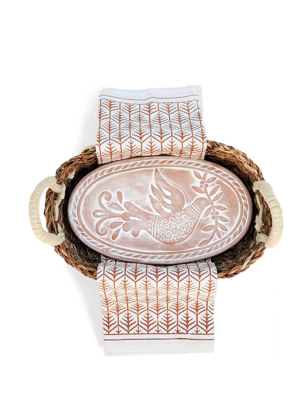 Bread Warmer & Basket Gift Set with Tea Towel - Bird Oval - BlueBreeze