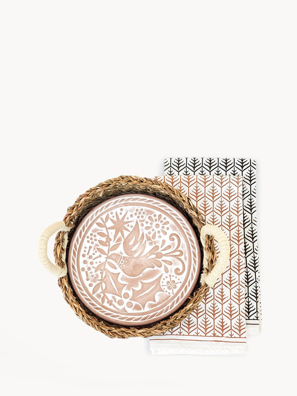 Bread Warmer & Basket Gift Set with Tea Towel - Bird Round - BlueBreeze
