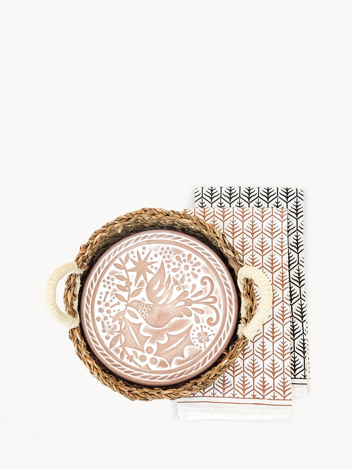 Bread Warmer & Basket Gift Set with Tea Towel - Bird Round - BlueBreeze