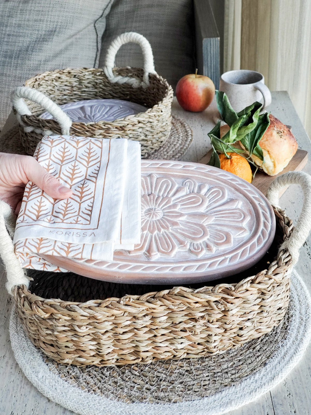 Bread Warmer & Basket Gift Set with Tea Towel - Flower - BlueBreeze