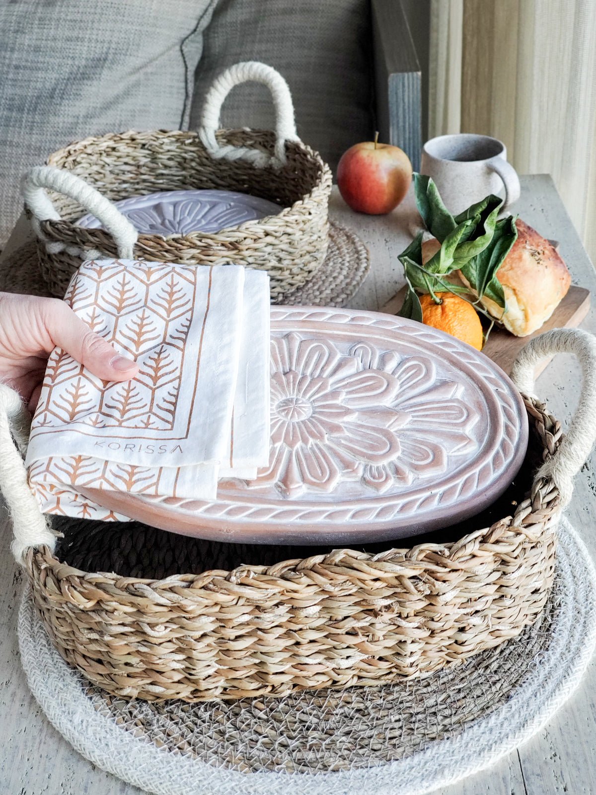 Bread Warmer & Basket Gift Set with Tea Towel - Flower - BlueBreeze