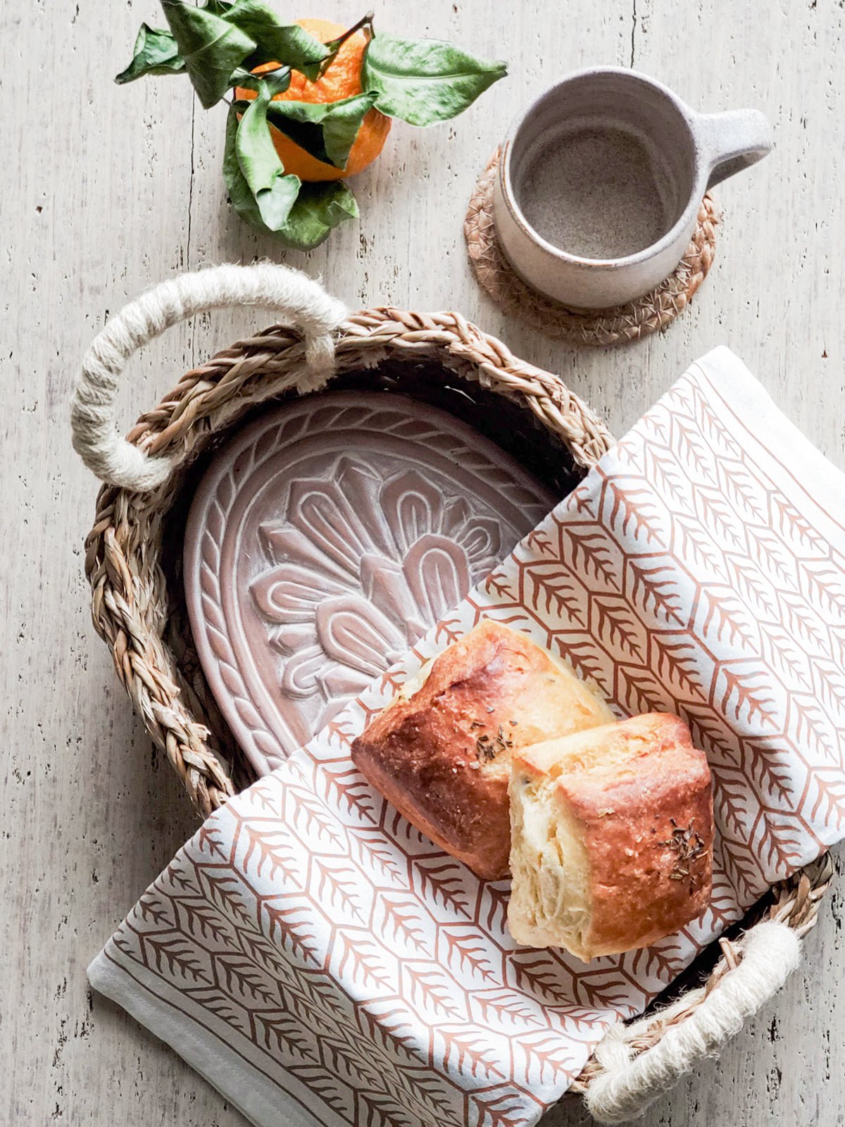 Bread Warmer & Basket Gift Set with Tea Towel - Flower - BlueBreeze