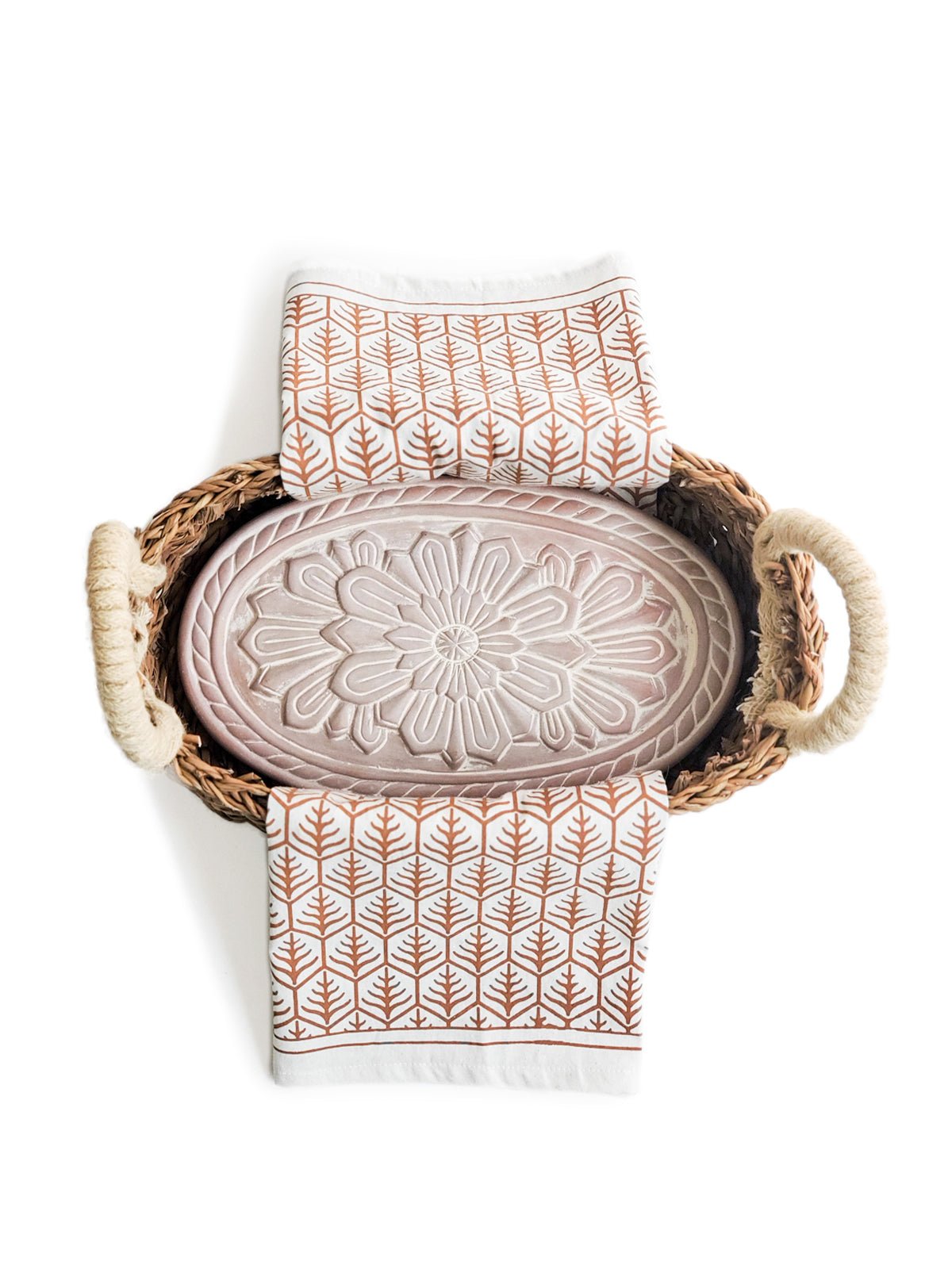 Bread Warmer & Basket Gift Set with Tea Towel - Flower - BlueBreeze