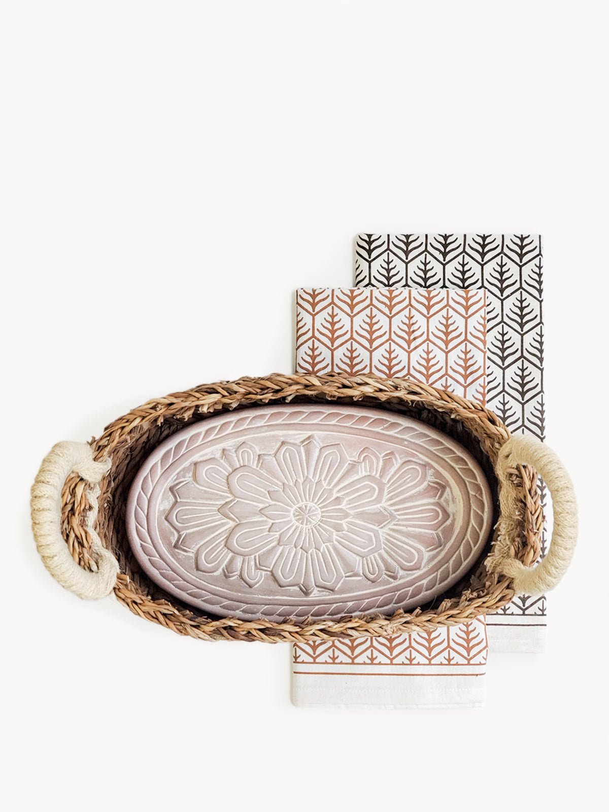 Bread Warmer & Basket Gift Set with Tea Towel - Flower - BlueBreeze