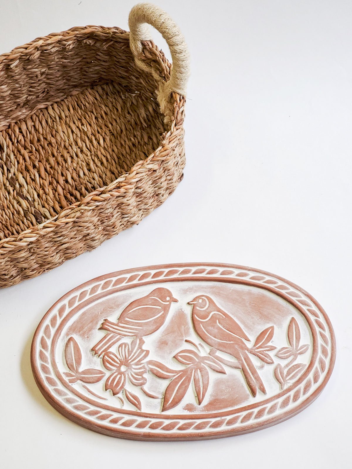 Bread Warmer & Basket Gift Set with Tea Towel - Lovebird Oval - BlueBreeze