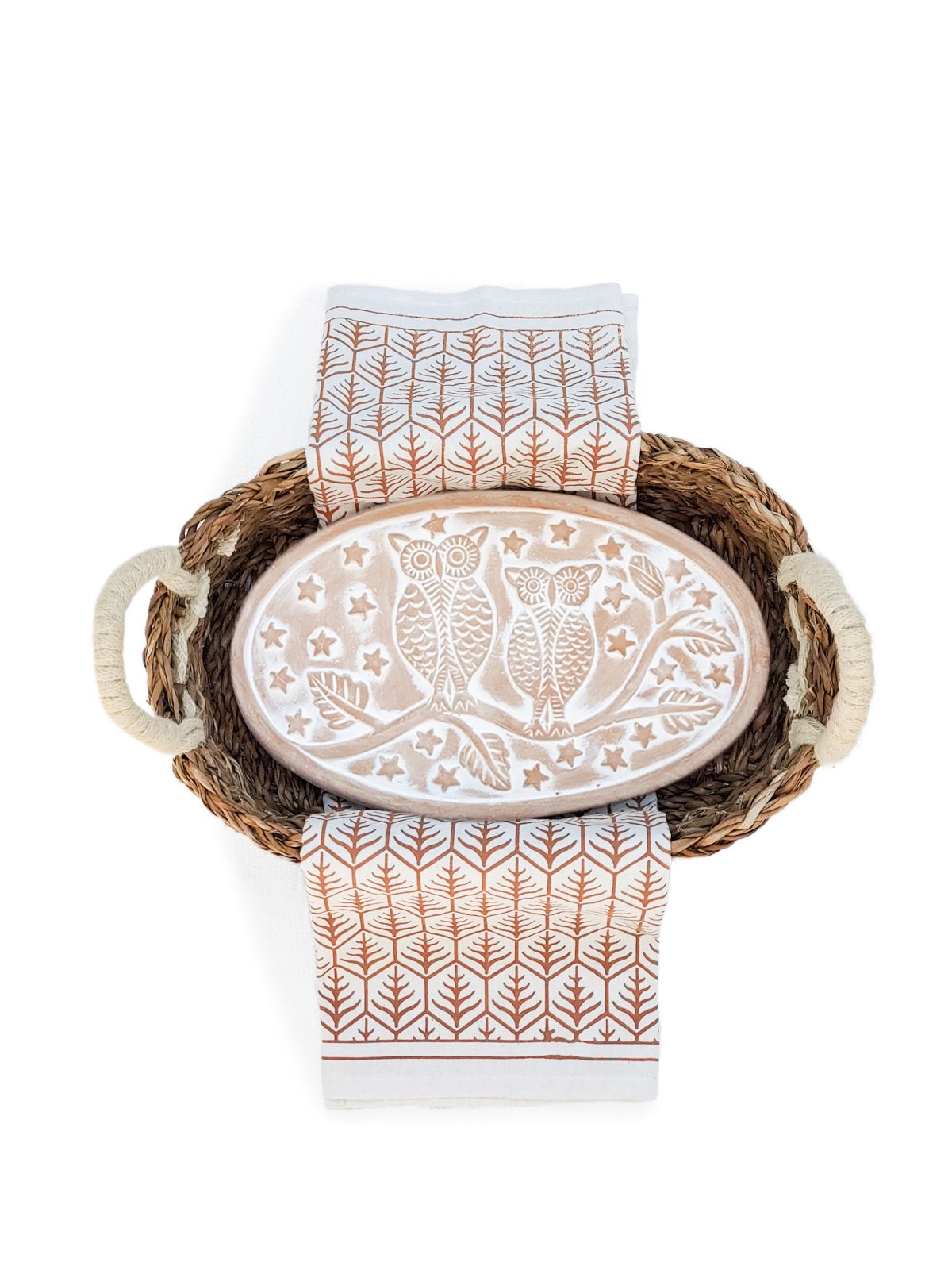 Bread Warmer & Basket Gift Set with Tea Towel - Owl Oval - BlueBreeze