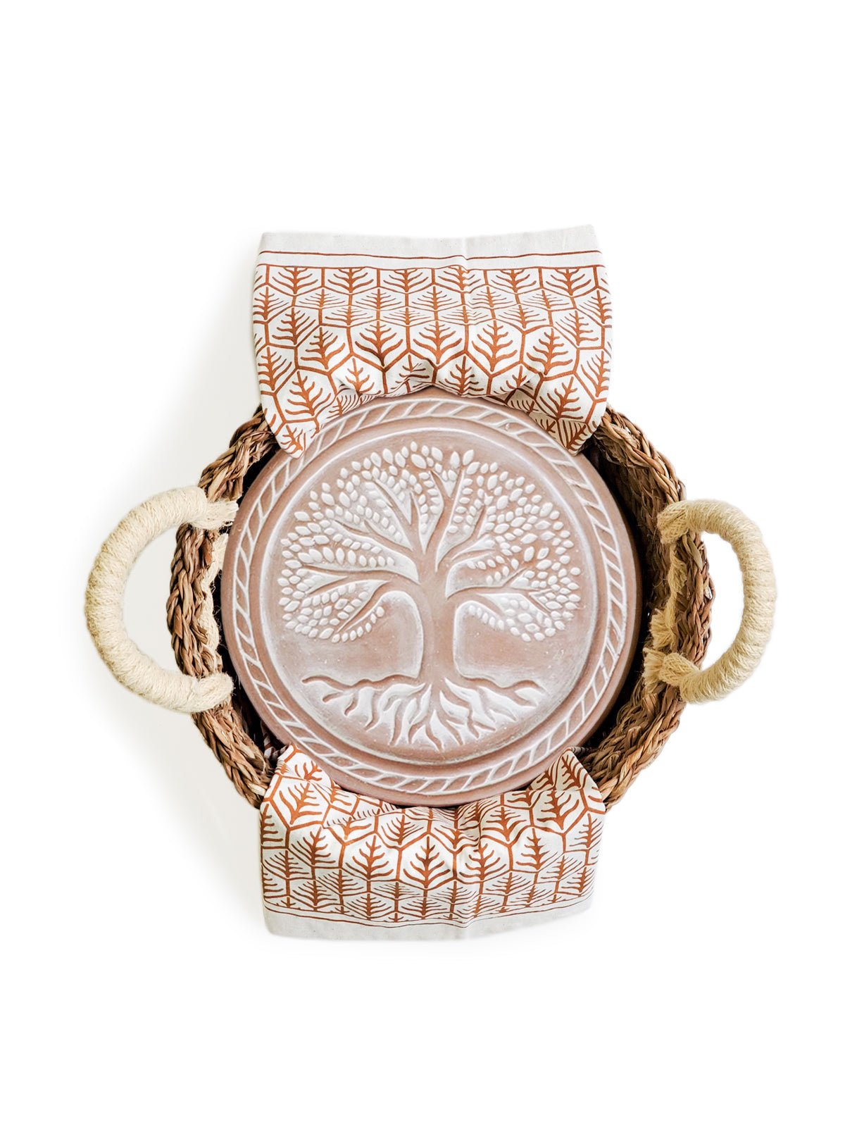 Bread Warmer & Basket Gift Set with Tea Towel - Tree of Life Round - BlueBreeze