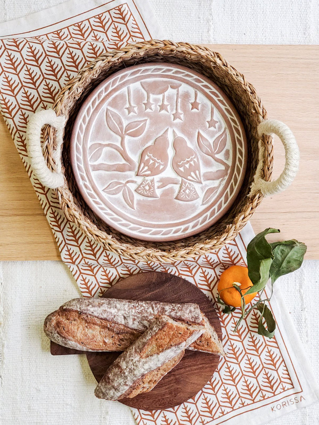 Bread Warmer & Basket - Lovebirds Round - BlueBreeze