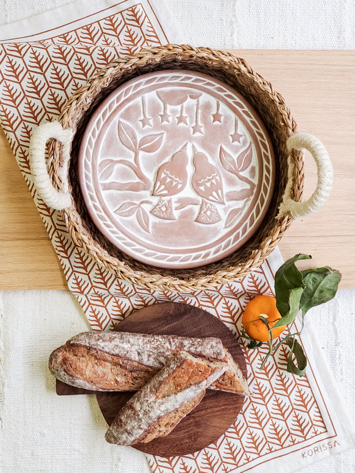 Bread Warmer & Basket - Lovebirds Round - BlueBreeze
