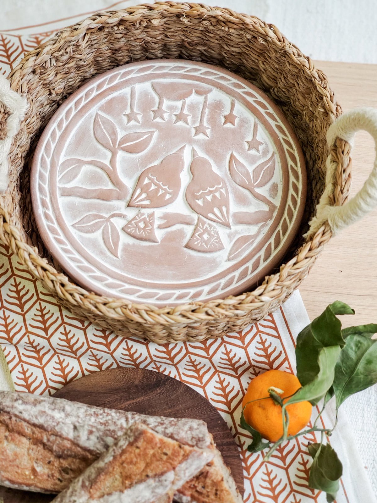 Bread Warmer & Basket - Lovebirds Round - BlueBreeze