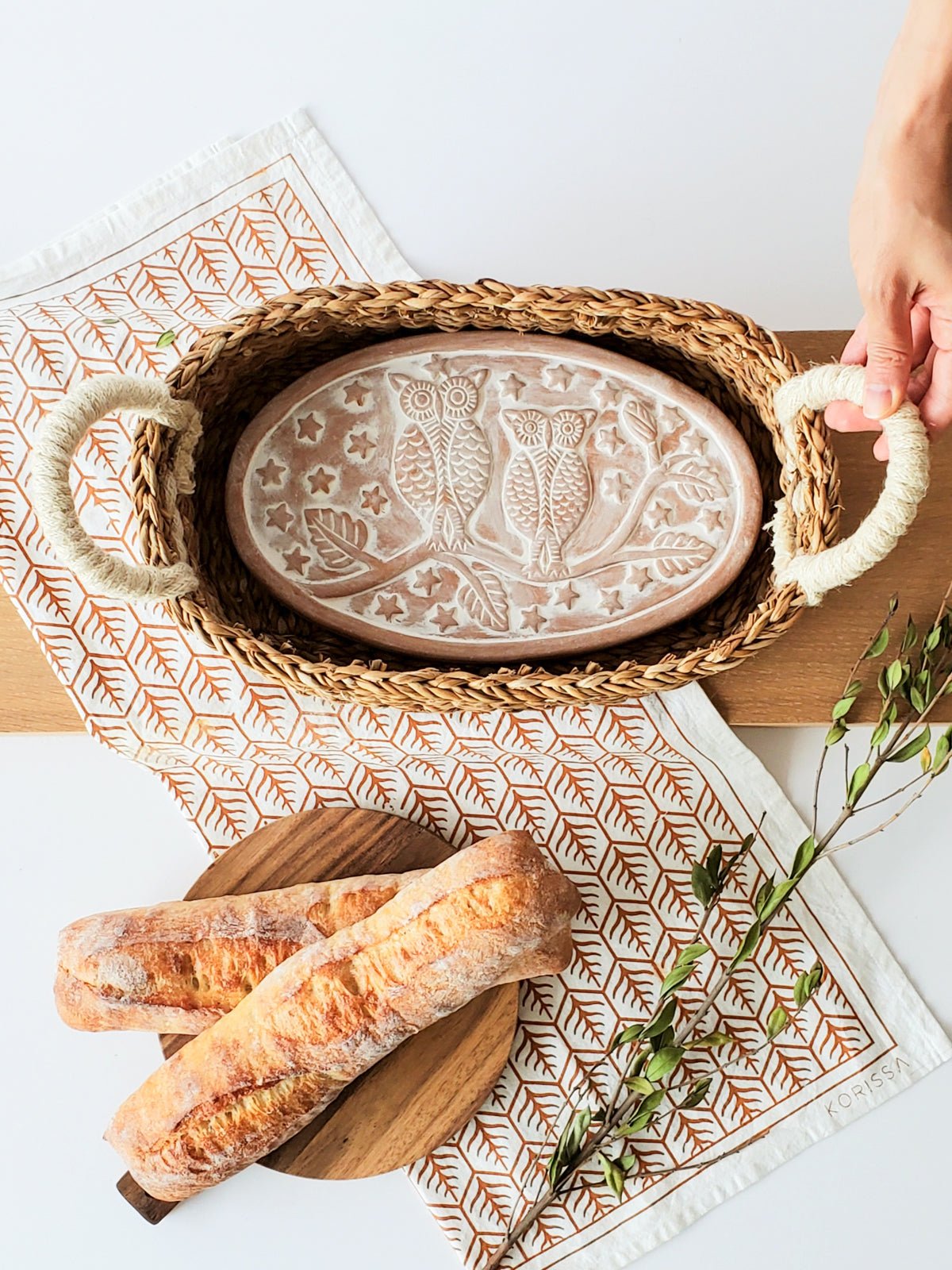 Bread Warmer & Basket - Owl Oval - BlueBreeze