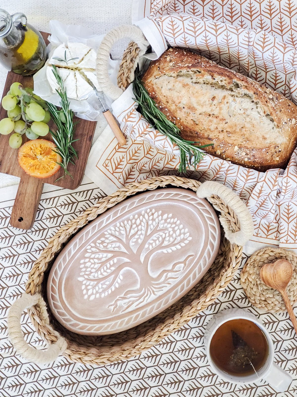 Bread Warmer & Basket - Tree of Life Oval - BlueBreeze