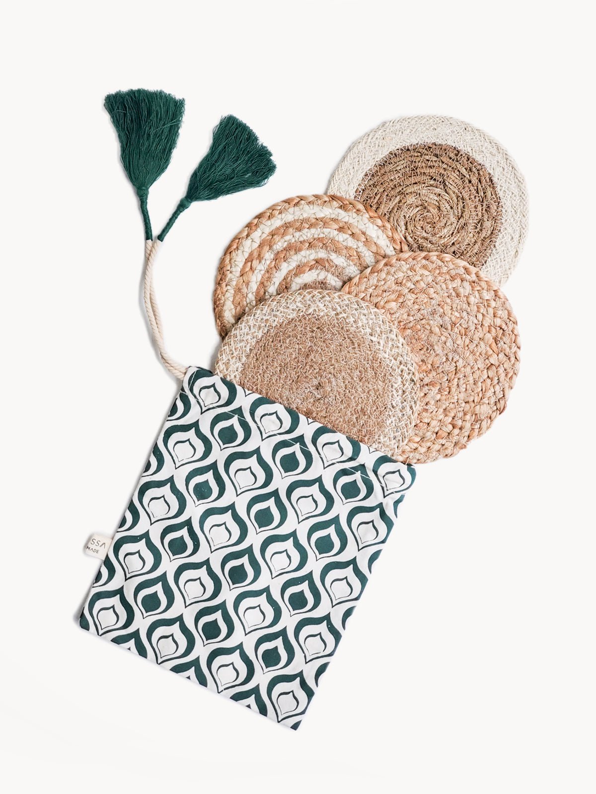 Natural Coaster Trivet Gift Set with Green pouch - BlueBreeze