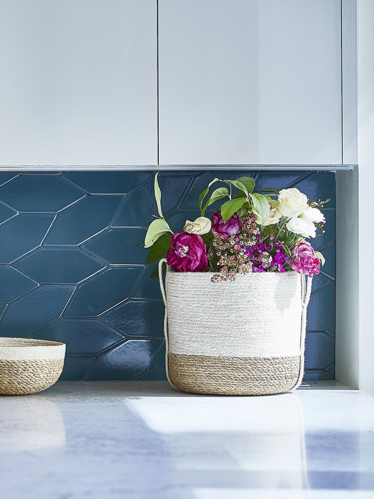 Savar Basket with Side Handle - BlueBreeze