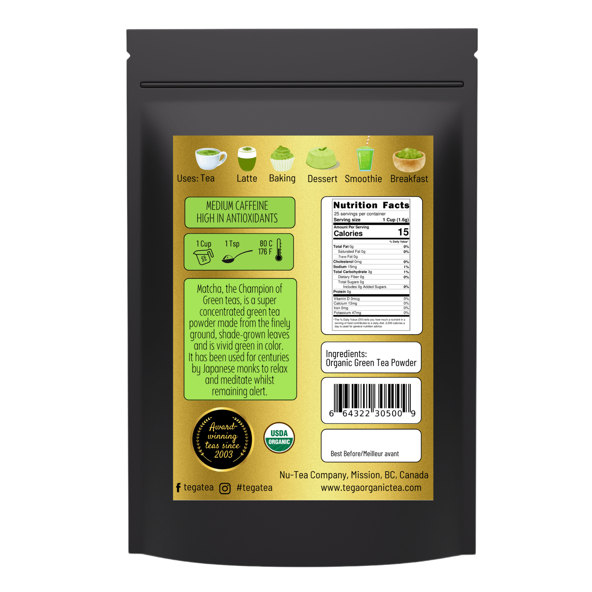 Tega Organic Japanese Matcha Green Tea Powder 40g - BlueBreeze